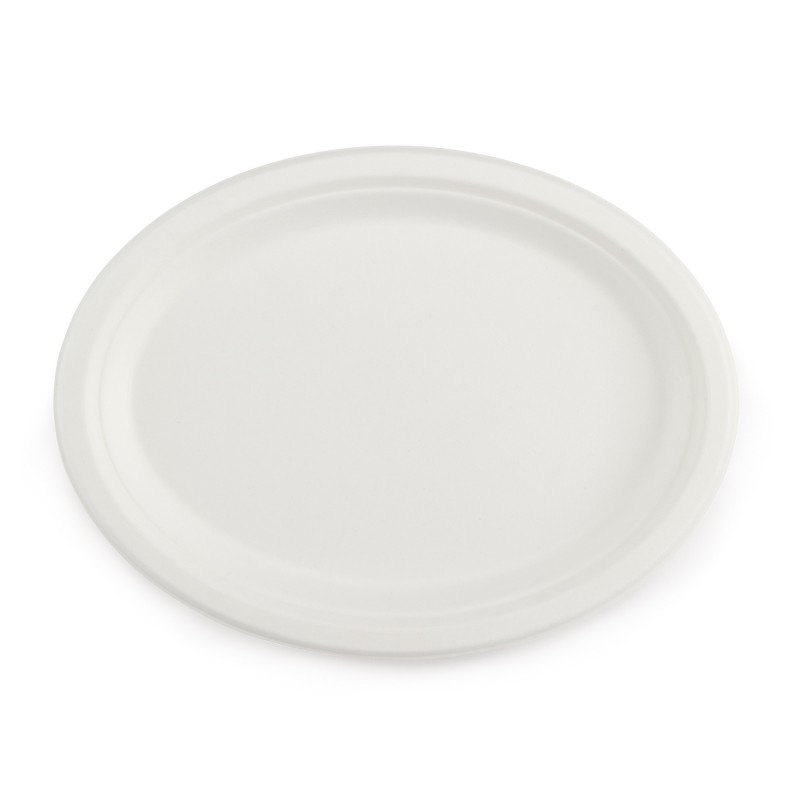 Assiette ovale et plate en fibres végétales - Blanc - Lot de 50