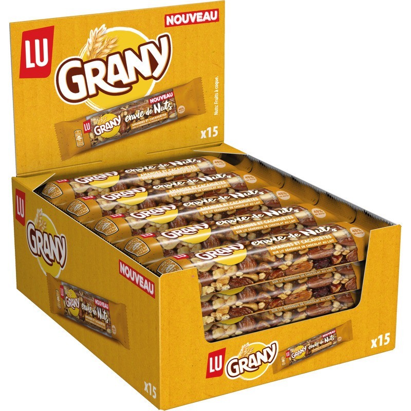 LU Grany Barre aux amandes, cacahuètes grillées et chocolat au lait 35 g - Lot de 15