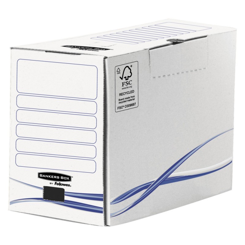 Bankers Box Boîte archives en carton 100% recyclé certifié FSC - Dos 20 cm - Blanc / Bleu - Lot de 25