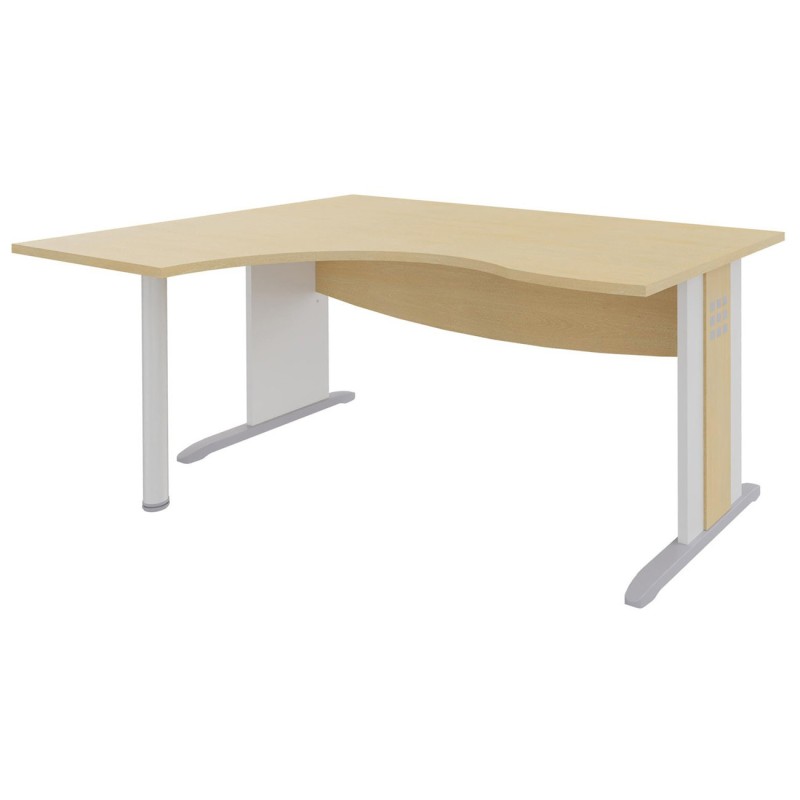 Bureau d'angle compact retour à gauche Axiome - L.160 x P.120 cm - Plateau Hêtre - Pieds L Blanc