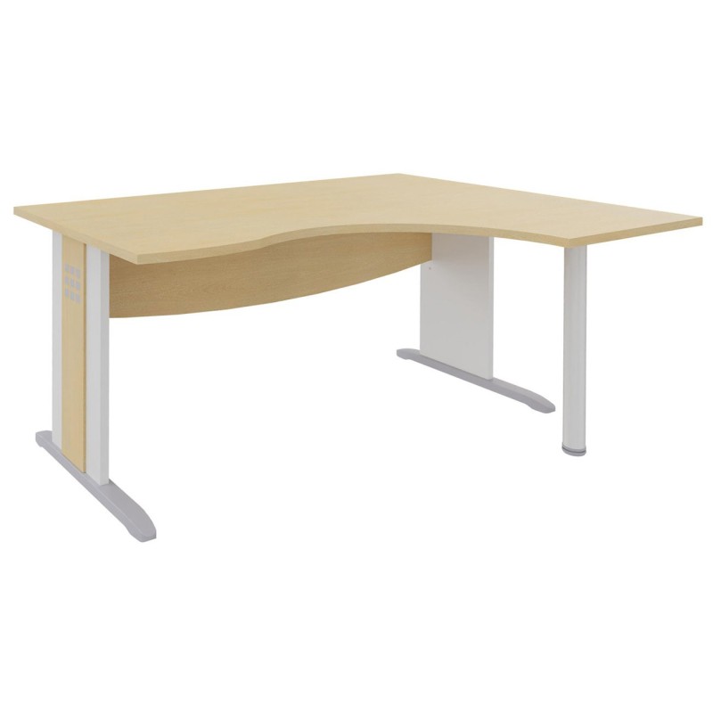 Bureau d'angle compact retour à droite Axiome - L.160 x P.120 cm - Plateau Hêtre - Pieds L Blanc