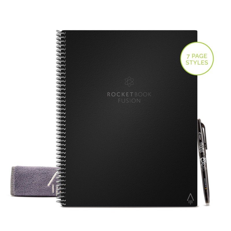 Rocketbook Fusion Cahier à spirale connecté réutilisable A4 21 x 29,7 cm - 42 pages - Noir
