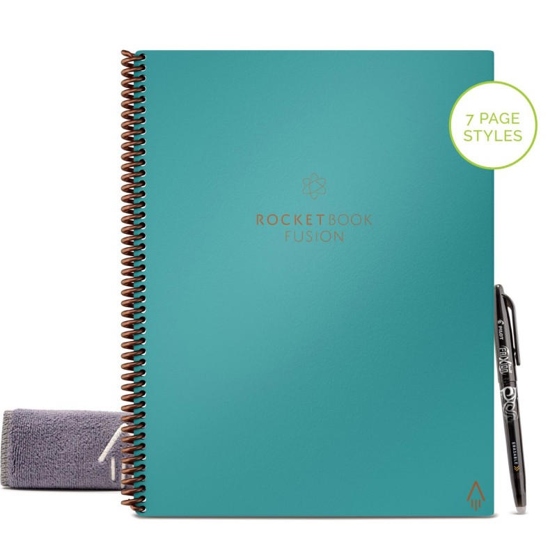 Rocketbook Fusion Cahier à spirale connecté réutilisable A4 21 x 29,7 cm - 42 pages - Bleu