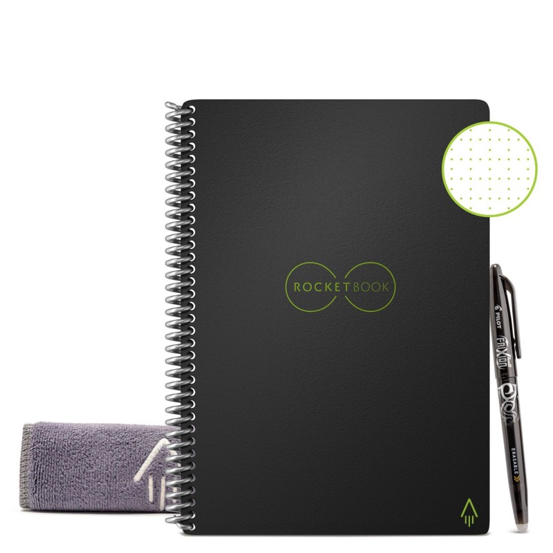 Rocketbook Core Cahier à spirale connecté réutilisable A5 14,8 x 21 cm - 36 pages - Noir