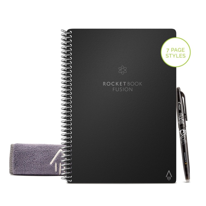 Rocketbook Fusion Cahier à spirale connecté réutilisable A5 14,8 x 21 cm - 42 pages - Noir