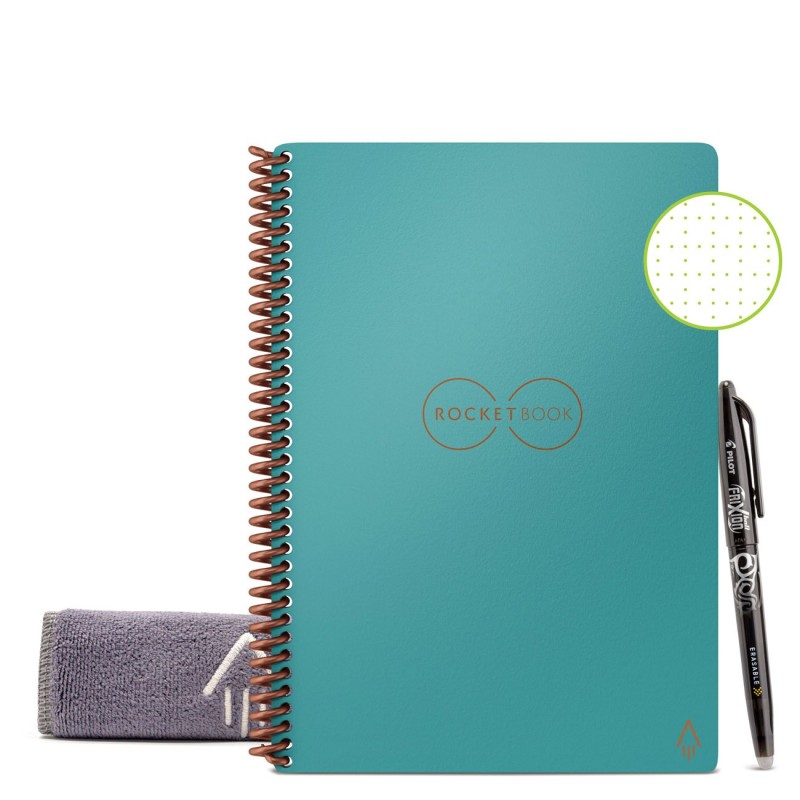 Rocketbook Core Cahier à spirale connecté réutilisable A5 14,8 x 21 cm - 36 pages - Bleu