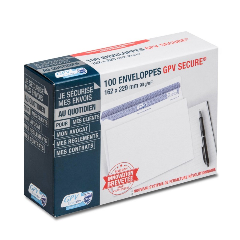GPV Enveloppe blanche C5 162 x 229 mm 90g sans fenêtre - Secure autocollante - Lot de 100