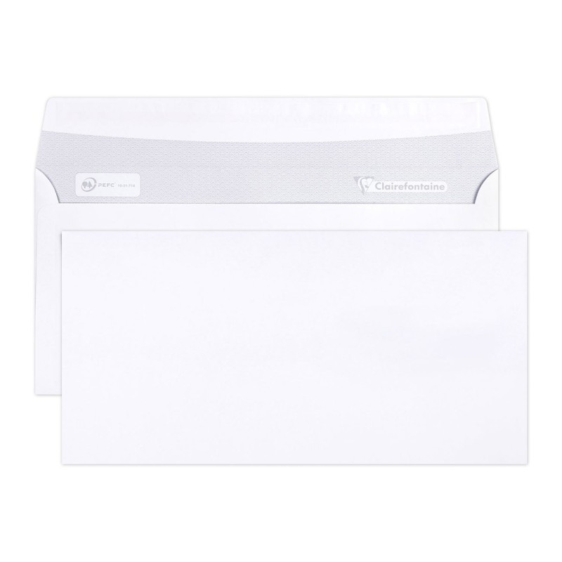 Clairefontaine Enveloppe blanche C5/6 114 x 229 mm 80g sans fenêtre - autocollante bande protectrice - Lot de 50