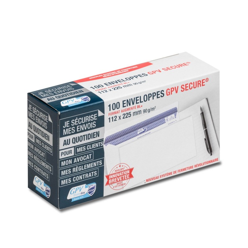 GPV Enveloppe blanche 112 x 225 mm 90g sans fenêtre - Secure autocollante - Lot de 100
