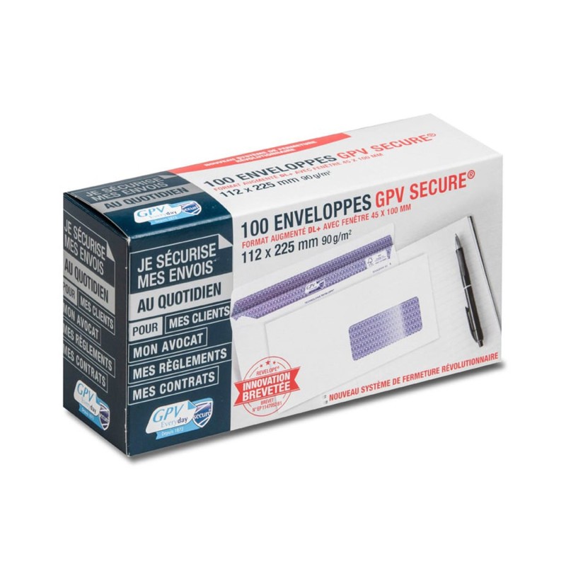 GPV Enveloppe blanche 112 x 225 mm 90g fenêtre 45 x 100 mm - Secure autocollante sans bande - Lot de 100
