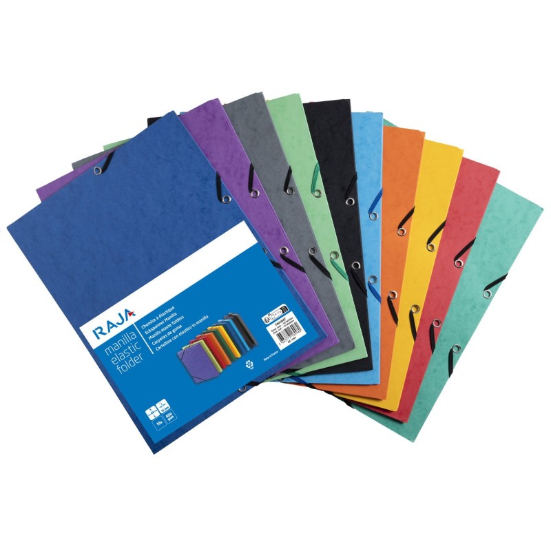 RAJA Chemise à élastiques 3 rabats sans étiquette - Format 24 x 32 cm - Coloris assortis