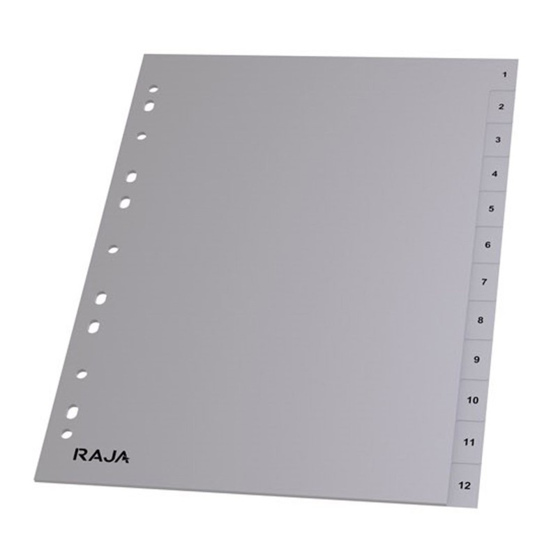 RAJA Intercalaires numériques A4 en polypropylène gris - 12 divisions