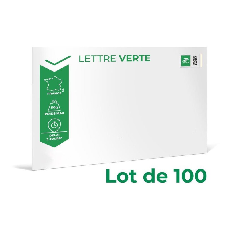 LA POSTE Enveloppes Prêt à Poster - Lettre verte (J+3) - Format C5 162 x 229 mm - 50 gr- Lot de 100