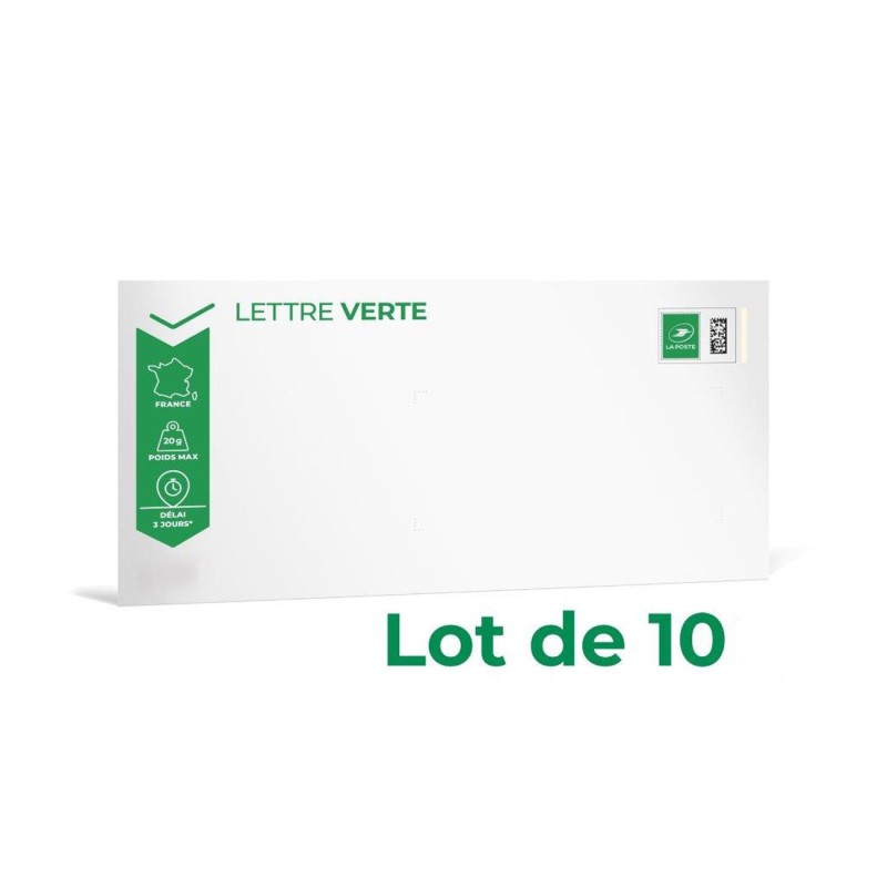 LA POSTE Enveloppe Prêt à Poster - Lettre Verte 20g - 110 x 220 mm (DL) - Lot de 10