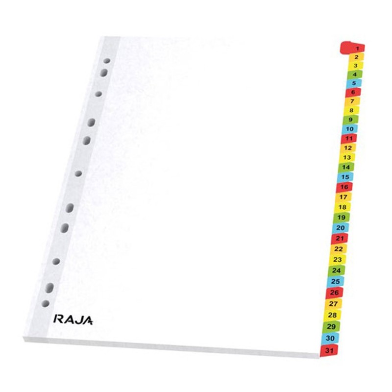 RAJA Intercalaires numériques A4 en bristol blanc - 31 divisions couleur