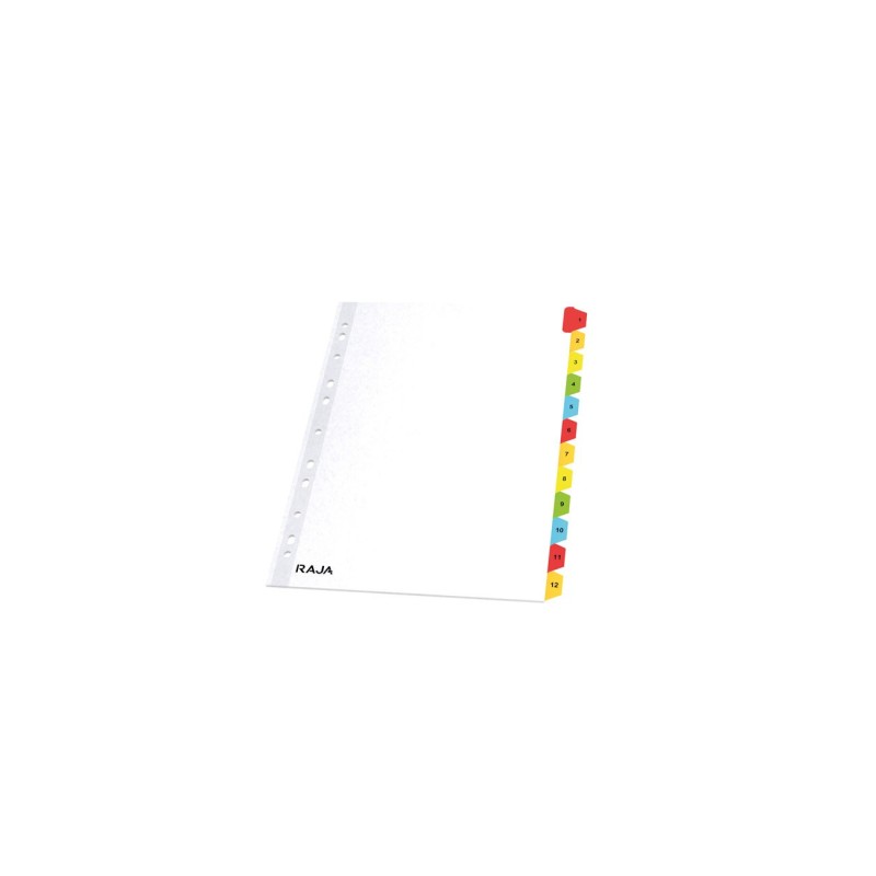 RAJA Intercalaires numériques A4 en bristol blanc 170g - 12 divisions couleur