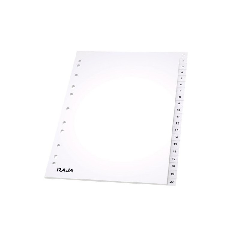 RAJA Intercalaires numériques A4 en carte 20 divisions - Blanc