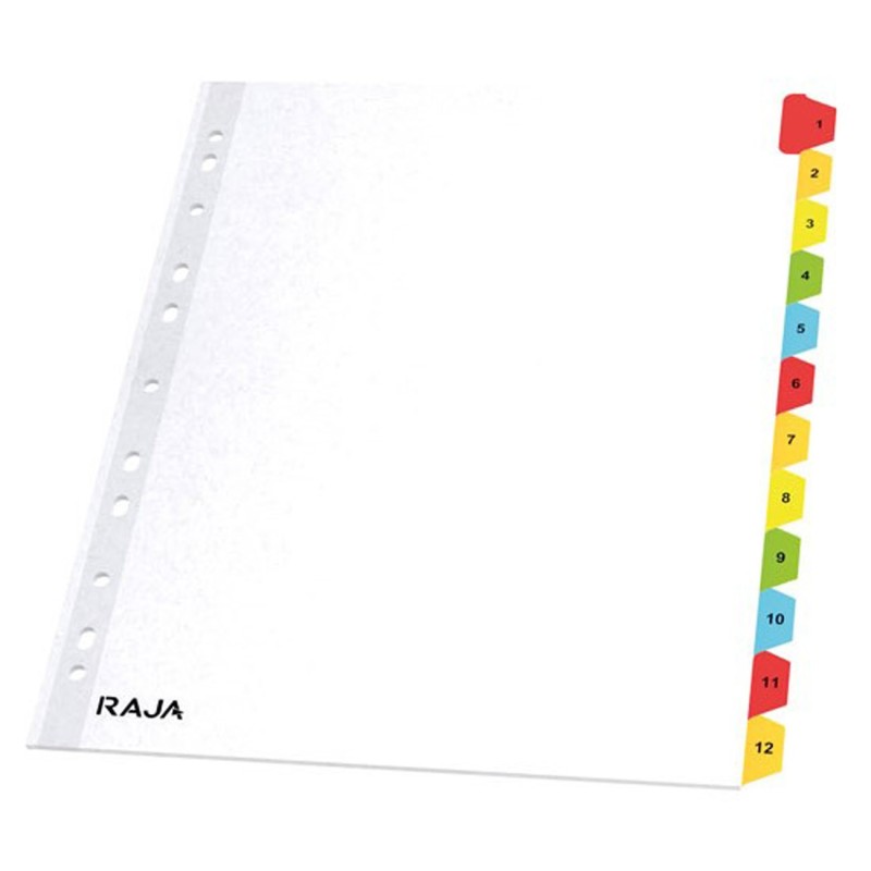 RAJA Intercalaires numériques A4+ en bristol blanc - 12 divisions couleur