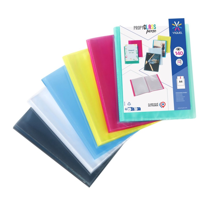 Viquel Porte vues personnalisable Propyglass A4 - Polypropylène lisse 5/10 - 70 pochettes - 140 vues - Assortis