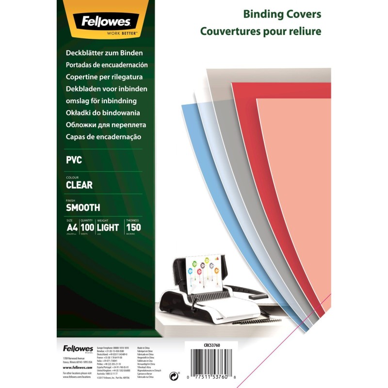 Fellowes Couvertures de reliure transparentes A4 PVC 150 microns - boîte de 100