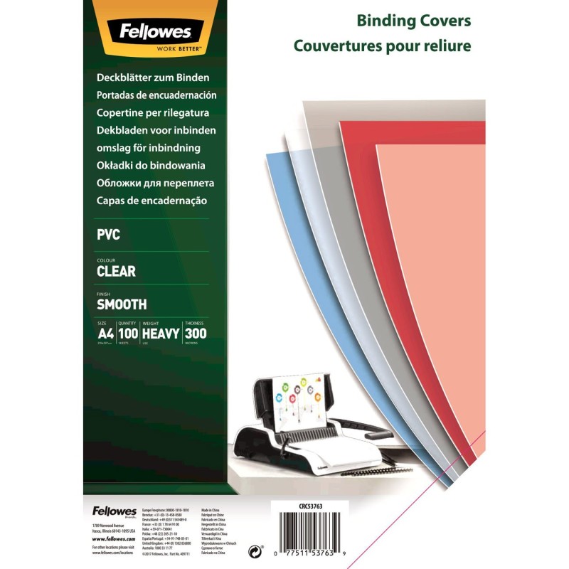 Fellowes Couvertures de reliure transparentes A4 PVC 300 microns - boîte de 100