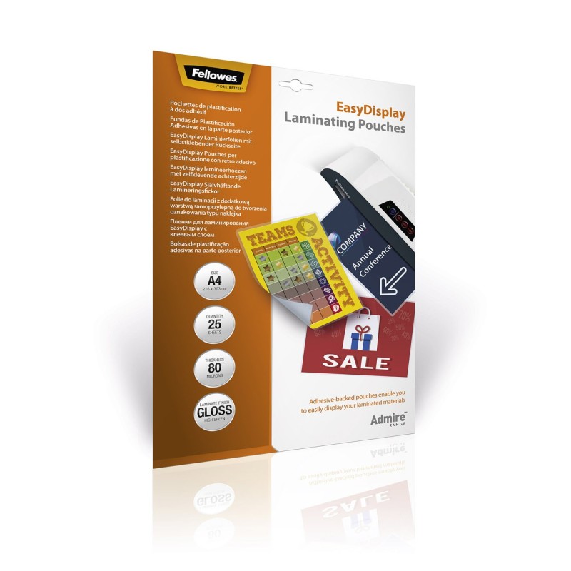 Fellowes Pochettes de plastification Admire A4 dos adhésif - Epaisseur : 80 microns par face - paquet de 25