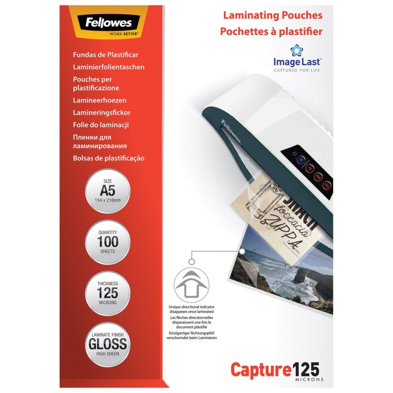 Fellowes Pochettes de plastification ImageLast A5 - Epaisseur : 125 microns par face - Boîte de 100