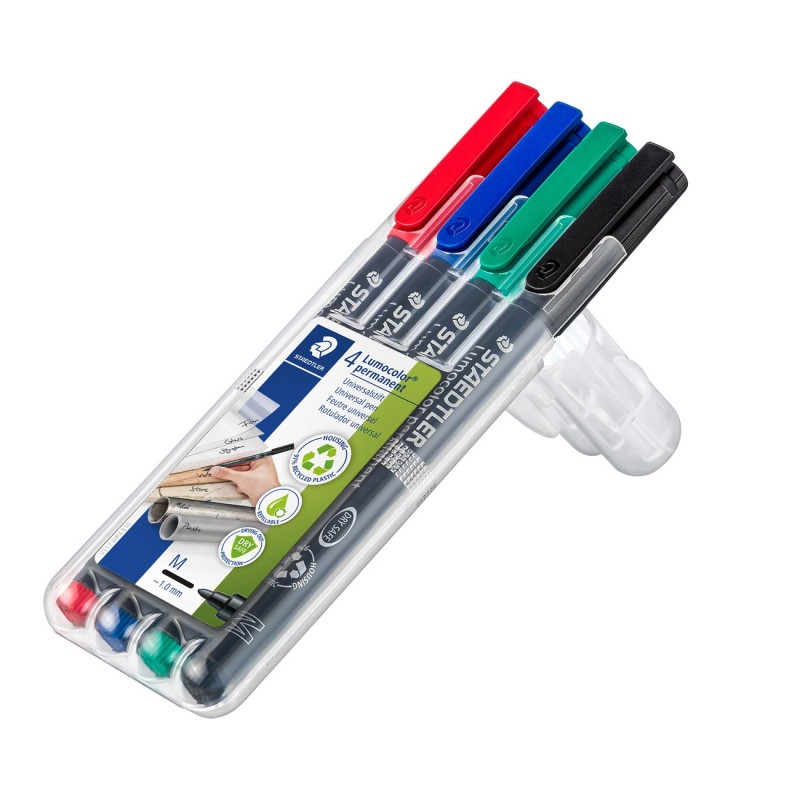 STAEDTLER Lumocolor Marqueur permanent Lumocolor 317 pointe moyenne 1 mm  plastique recyclé à 97% - Etui de 4 assortis