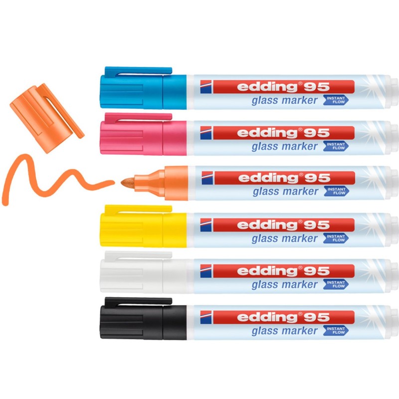 Edding 95 Marqueur pour tableau en verre pointe ogive de 1,5 à 3 mm - Pochette de 6 assortis