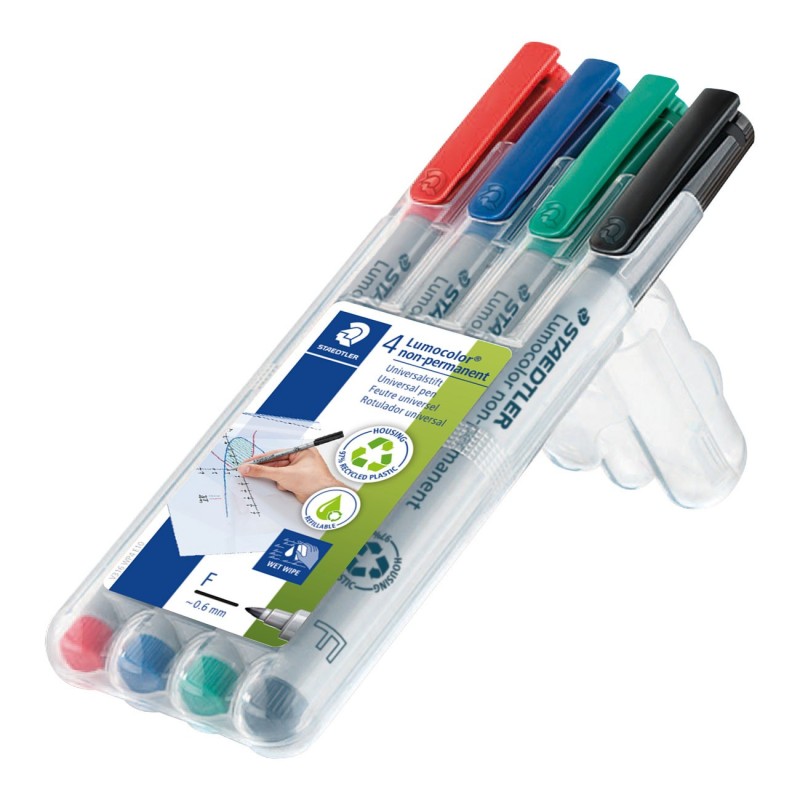 STAEDTLER Lumocolor Marqueur non-permanent Lumocolor 316 pointe fine 0,6 mm  plastique recyclé à 97% - Etui de 4 assortis