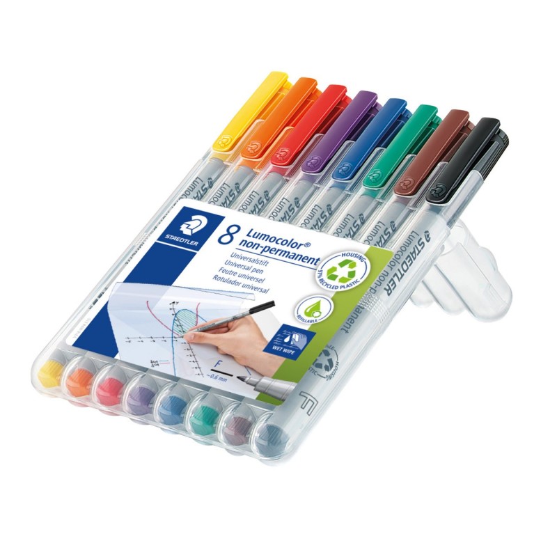 STAEDTLER Lumocolor Marqueur non-permanent Lumocolor 316 pointe fine 0,6 mm  plastique recyclé à 97% - Etui de 8 assortis