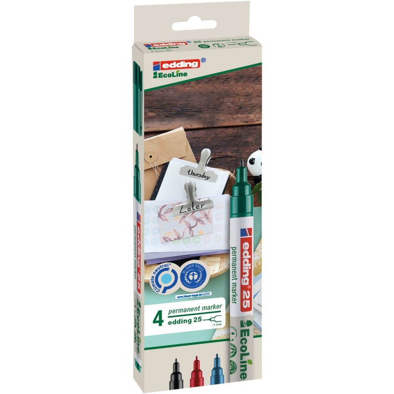 Edding 25 Ecoline Marqueur permanent pointe ogive 1 mm - pochette de 4 assortis