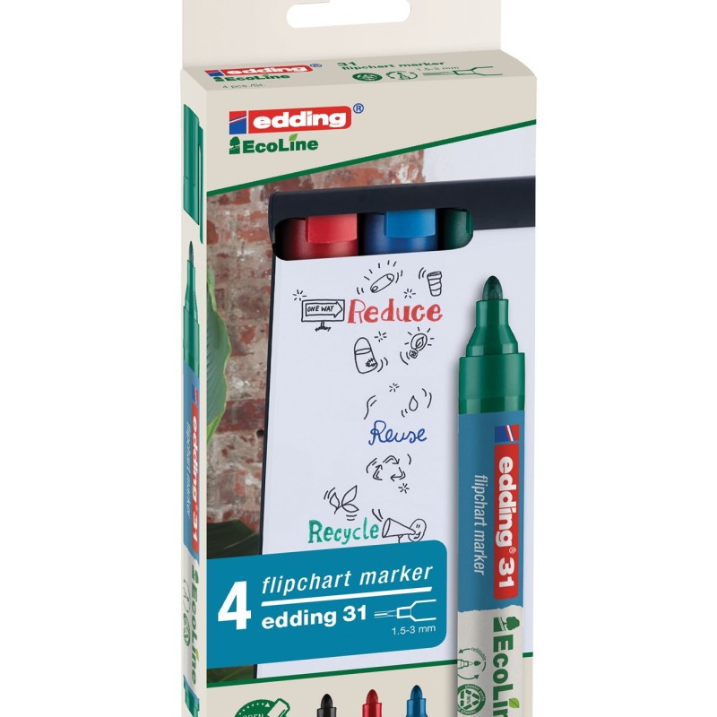 Edding E-31 EcoLine Marqueur permanent pointe ogive moyenne - Pochette de 4 couleurs assorties