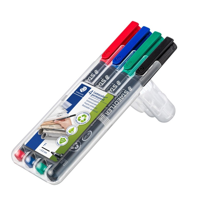 Staedtler Lumocolor Marqueur permanent Lumocolor 138 pointe ogive fine 0.6 mm - étui de 4 assortis