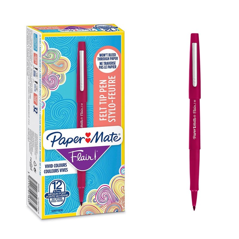 Paper Mate Flair Original Stylo feutre à capuchon pointe moyenne 1 mm - Magenta