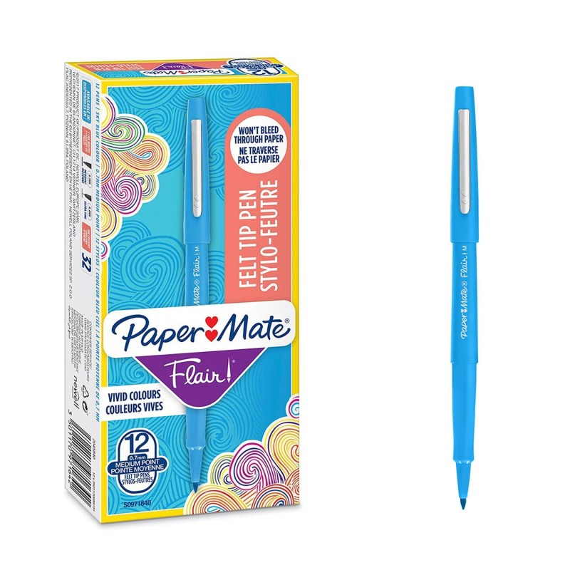Paper Mate Flair Original Stylo feutre à capuchon pointe moyenne 1 mm - Turquoise