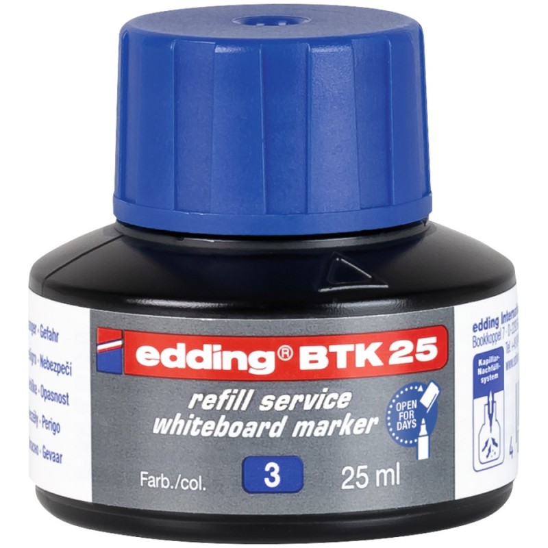 Edding Recharge d'encre BTK 25 pour marqueurs effaçables tableau blanc 25 ml - Bleu