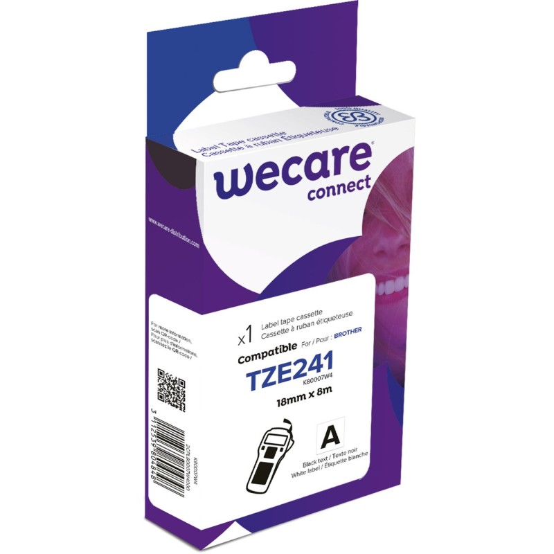 Wecare ruban titreuse 18 mm compatible Brother TZE-241 écriture noire sur fond blanc