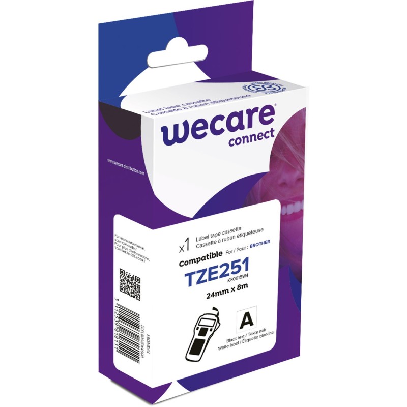 Wecare ruban titreuse 24 mm compatible Brother TZE-251 écriture noire sur fond blanc