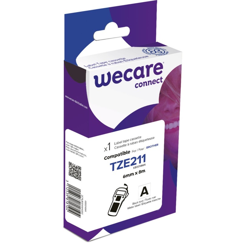 Wecare ruban titreuse 6 mm compatible Brother TZE-211 écriture noire sur fond blanc