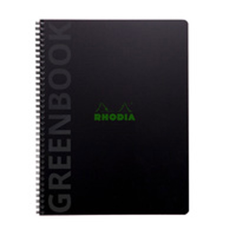 Rhodia Cahier à spirale Rhodiactive Greenbook A4+ 22,5 x 29,7 cm - 90g - Perforé 4 trous - Ligné - 160 pages
