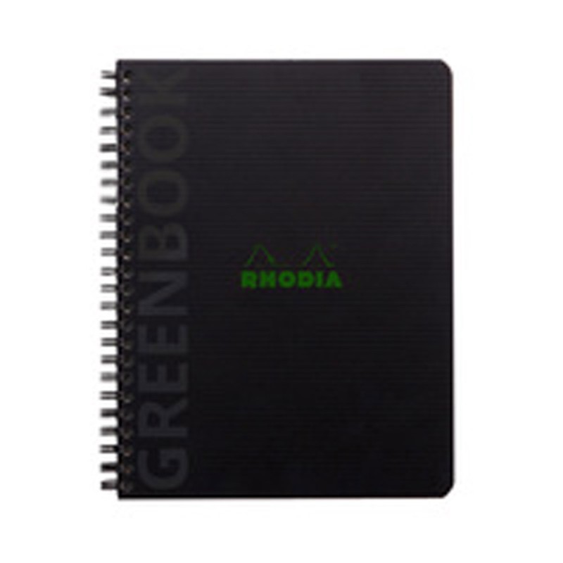 Rhodia Cahier à spirale Rhodiactive Greenbook A5+ 16 x 21 cm - 90g - Perforé 6 trous - Ligné - 160 pages