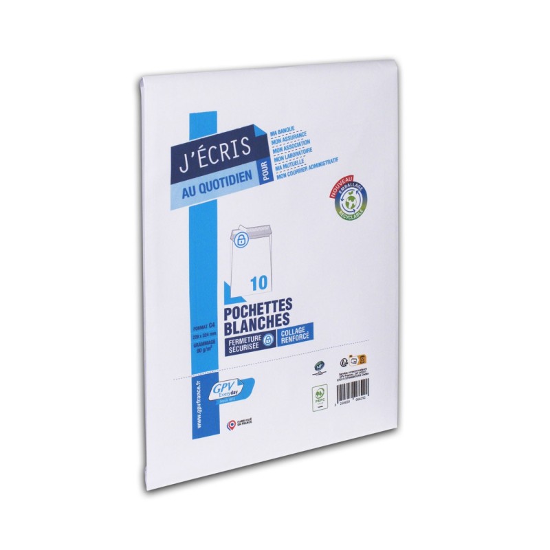 GPV Enveloppe C4 229 x 324 mm 90g sans fenêtre - autocollante bande protectrice - Lot de 10