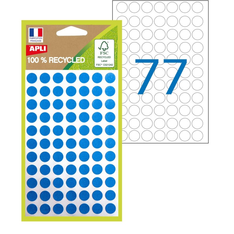 APLI Pastilles adhésives recyclées Ø 8 mm - 101778 - Pochette de 462 - Bleu