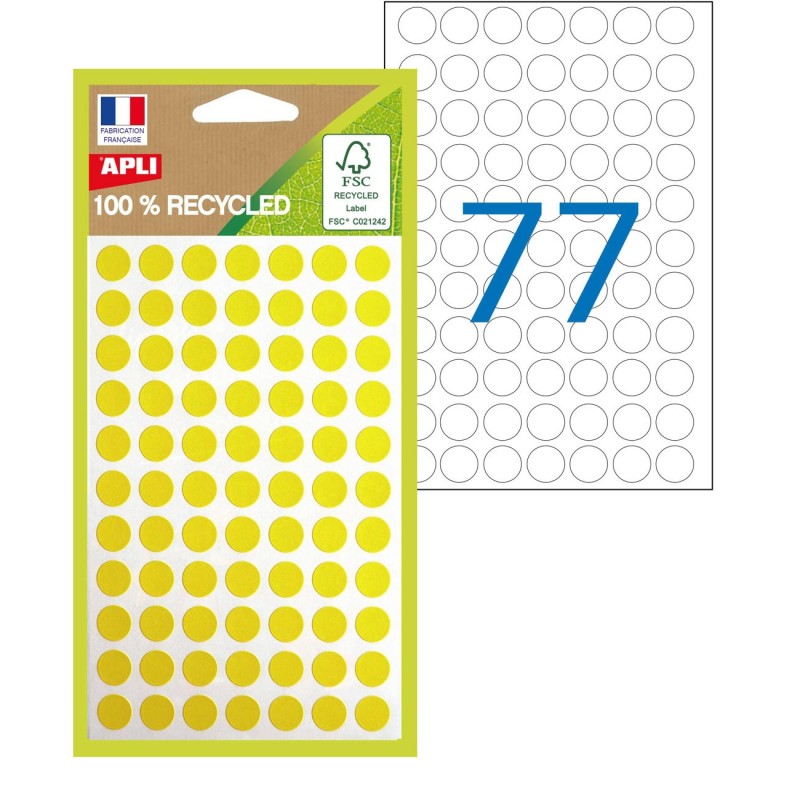 APLI Pastilles adhésives recyclées Ø 8 mm - 101780 - Pochette de 462 - Jaune