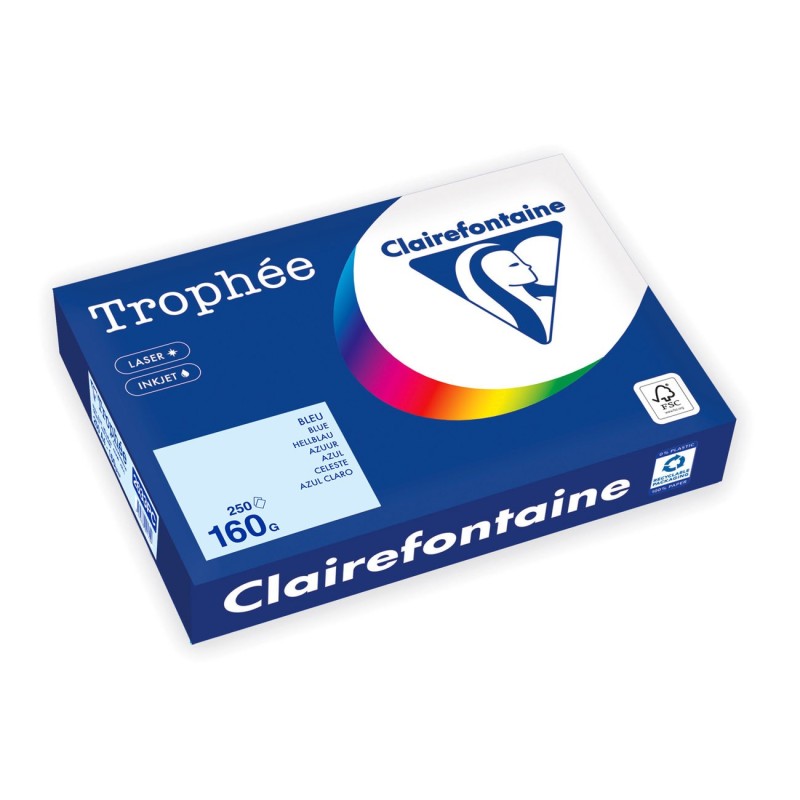 Clairefontaine Papier A4 couleur Trophée - 160 g - 250 feuilles - Bleu Pastel