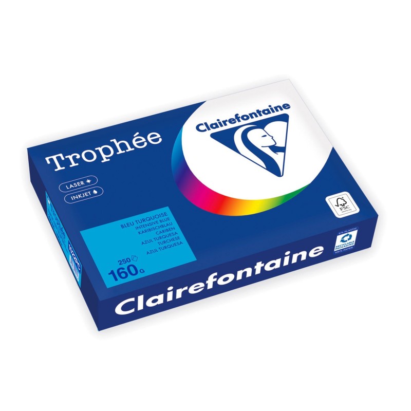 Clairefontaine Papier A4 couleur Trophée - 160 g - 250 feuilles - Bleu Turquoise