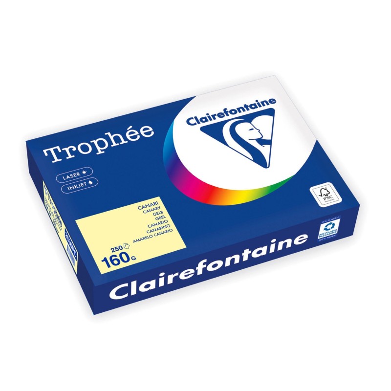 Clairefontaine Papier A4 couleur Trophée - 160 g - 250 feuilles - Jaune Pastel