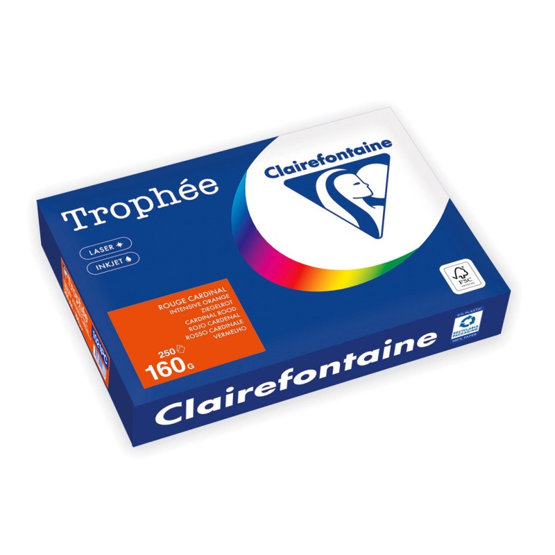 Clairefontaine Papier A4 couleur Trophée - 160 g - 250 feuilles - Rouge Cardinal