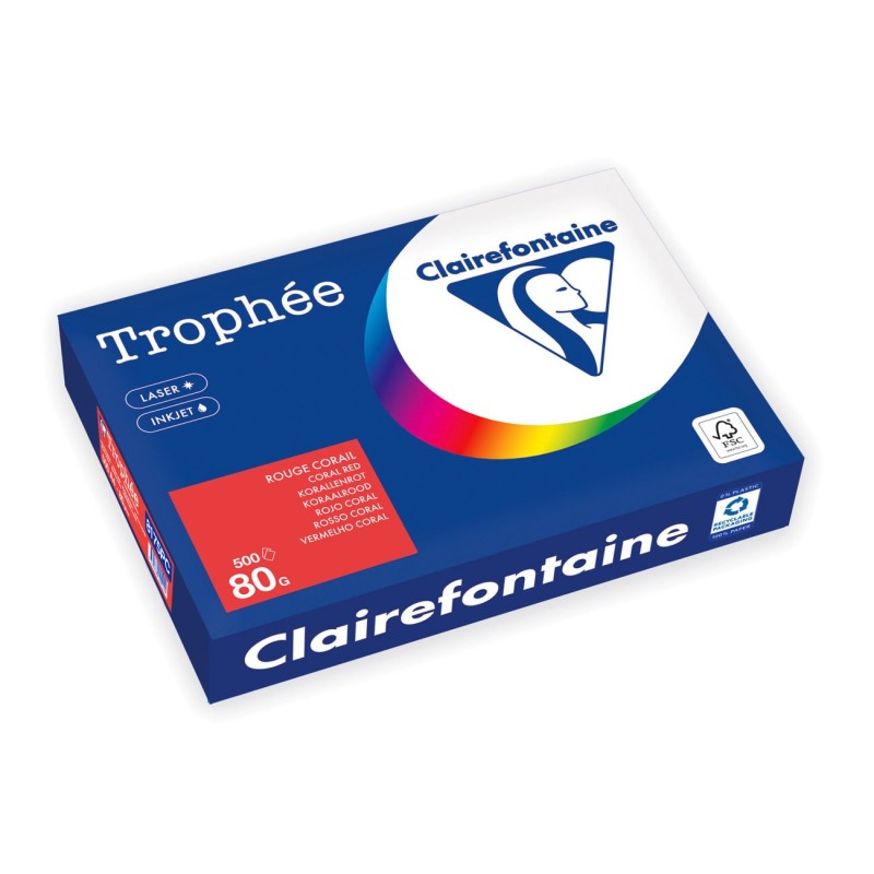 Clairefontaine Papier A4 couleur Trophée - 80 g - 500 feuilles - Rouge Corail